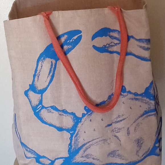 Unisex Tan/Blue Crab Large Crab Tote Bag - Picture 2 of 4